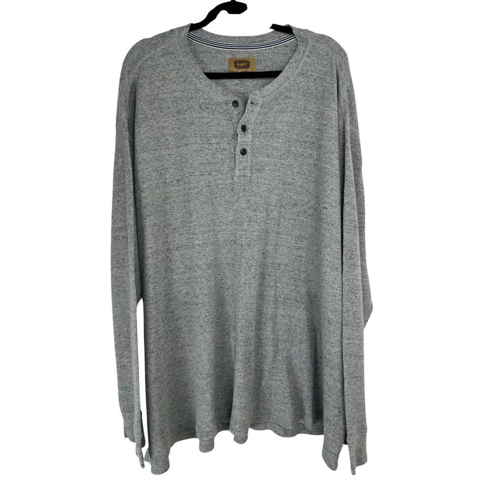 The Foundry Supply Co Mens 3XLT Gray Thermal Waffle Henley Shirt Long Sleeve